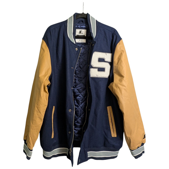 Starter Penn State Nittany Lions Letterman Varsity Wool Leather Snap Jacket XXL - Picture 4 of 15